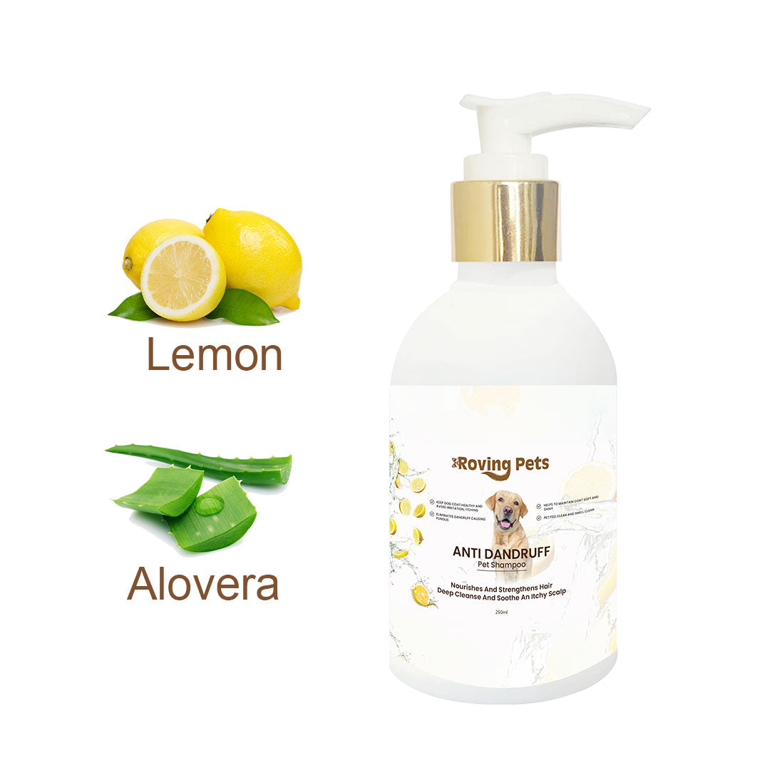 Roving Pets Anti Dandruff Dog Shampoo 250ml with Lemon and Aloe Vera