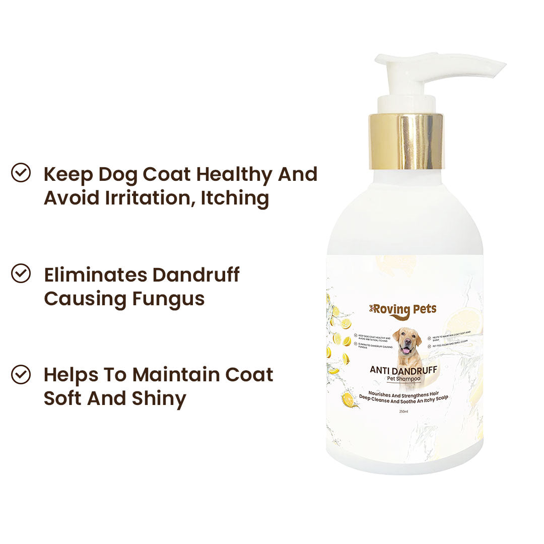 Roving Pets Anti Dandruff Dog Shampoo 250ml with Lemon and Aloe Vera