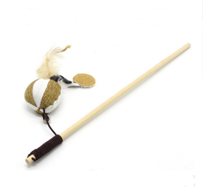 Handmade Cat Toy Wooden Stick with Feathers